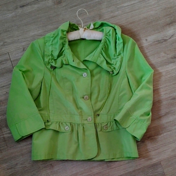 Lime Green Lightweight Rain Jacket with Ruffles by Tribella Size 12 - Picture 7 of 13